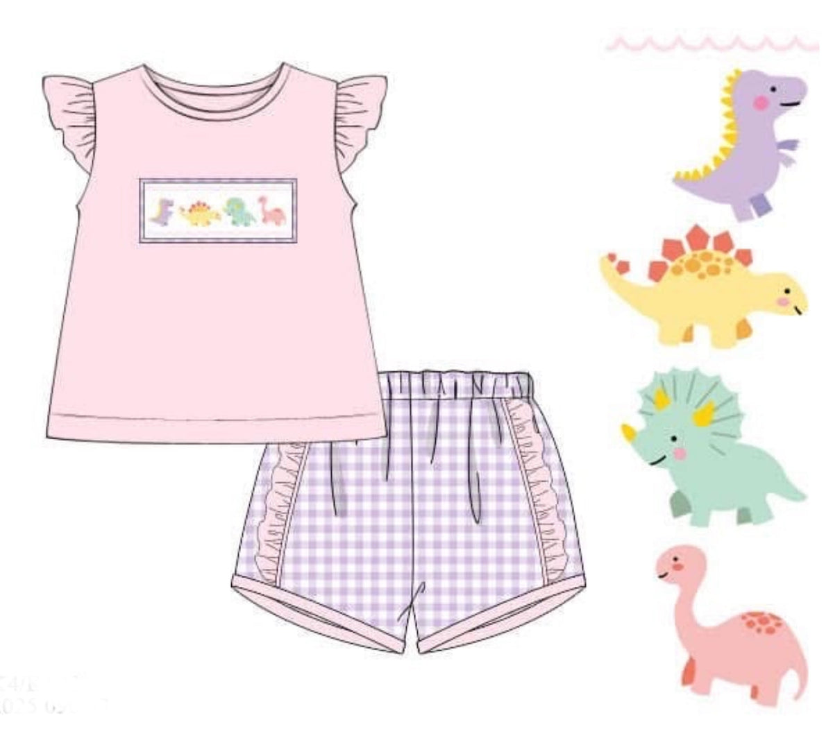 PO44 Dino Rawr Girl Short Set