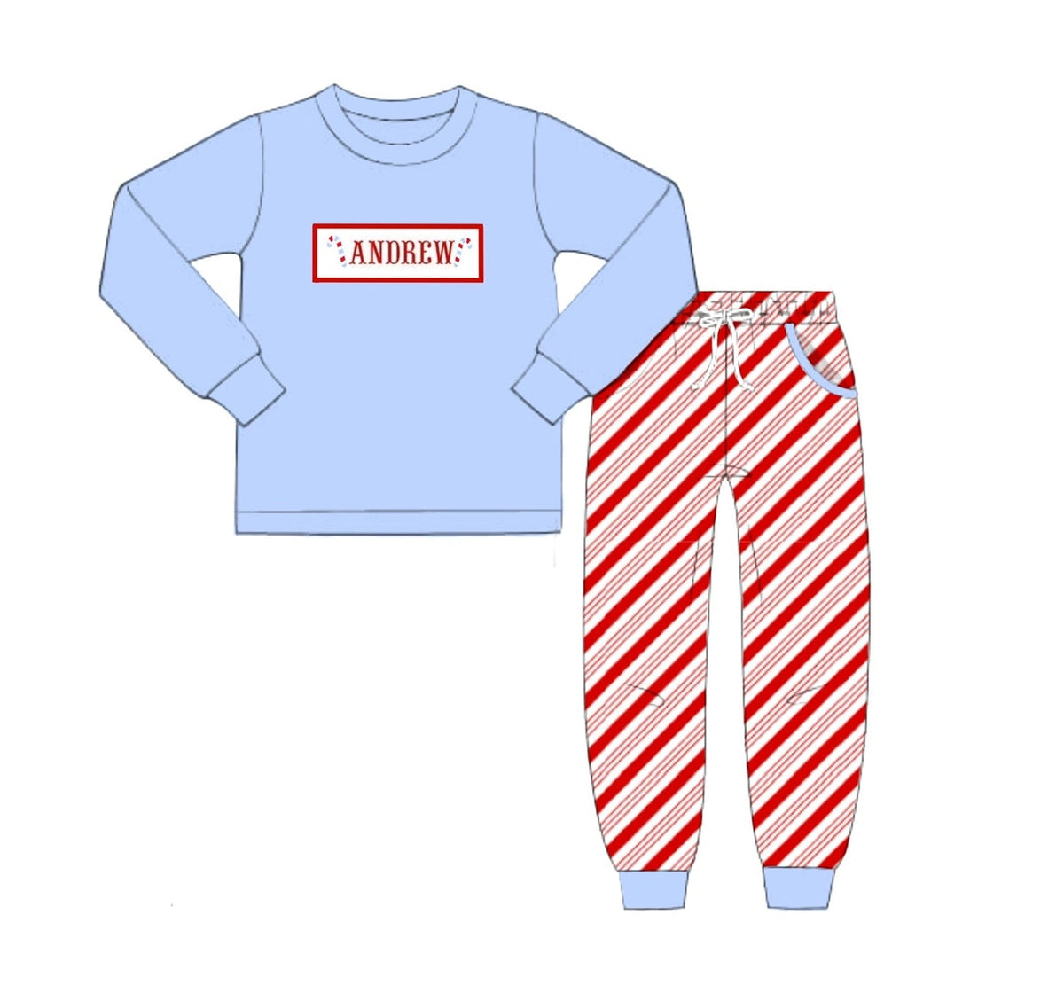 PO54 Candy Cane Name Smocks Jogger Set