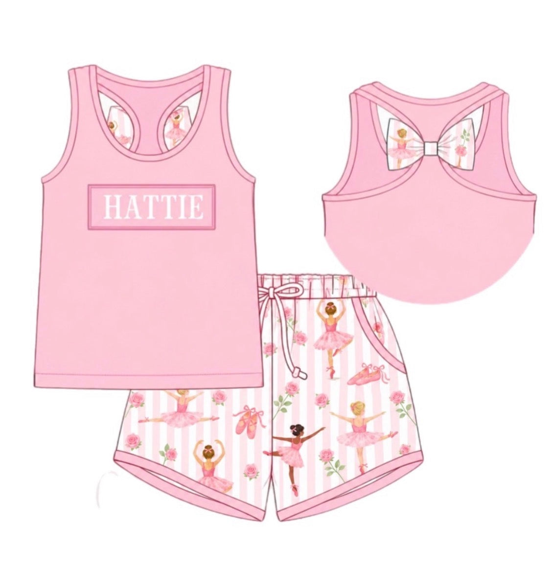 PO58 Spring Name Smocks Girl Short Set