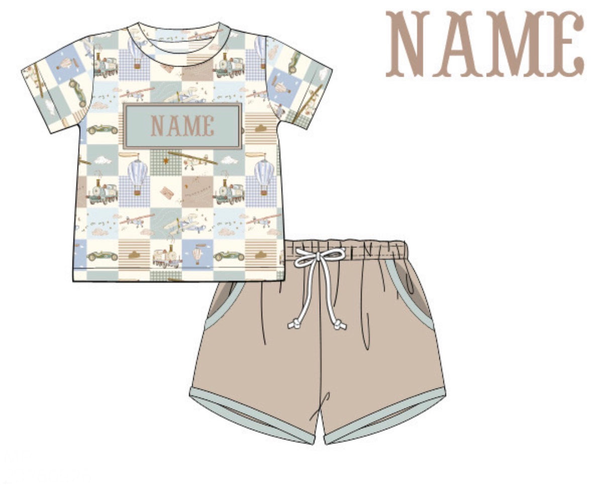 PO58 Spring Name Smocks Boy Short Set