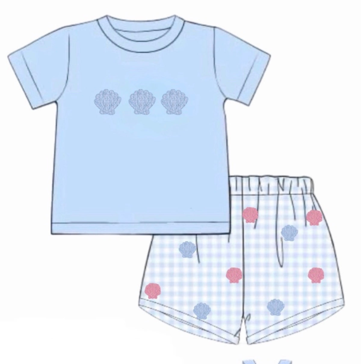 PO48 French Knot Shells Boy Short Set