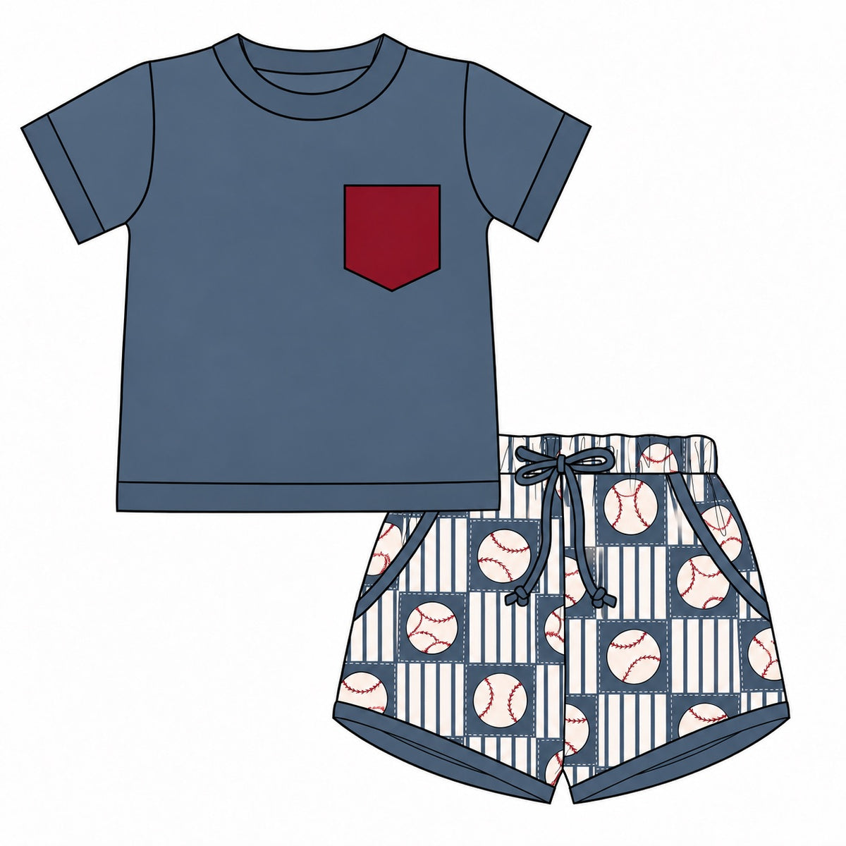 PO58 Baseball & Bouquets Boy Short Set
