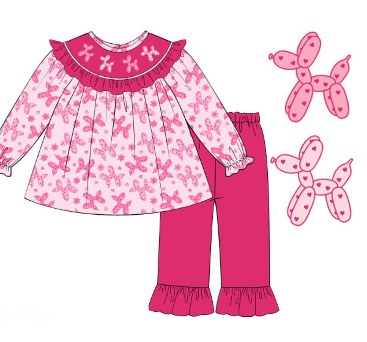 PO56 Balloon Pups Girl Pant Set