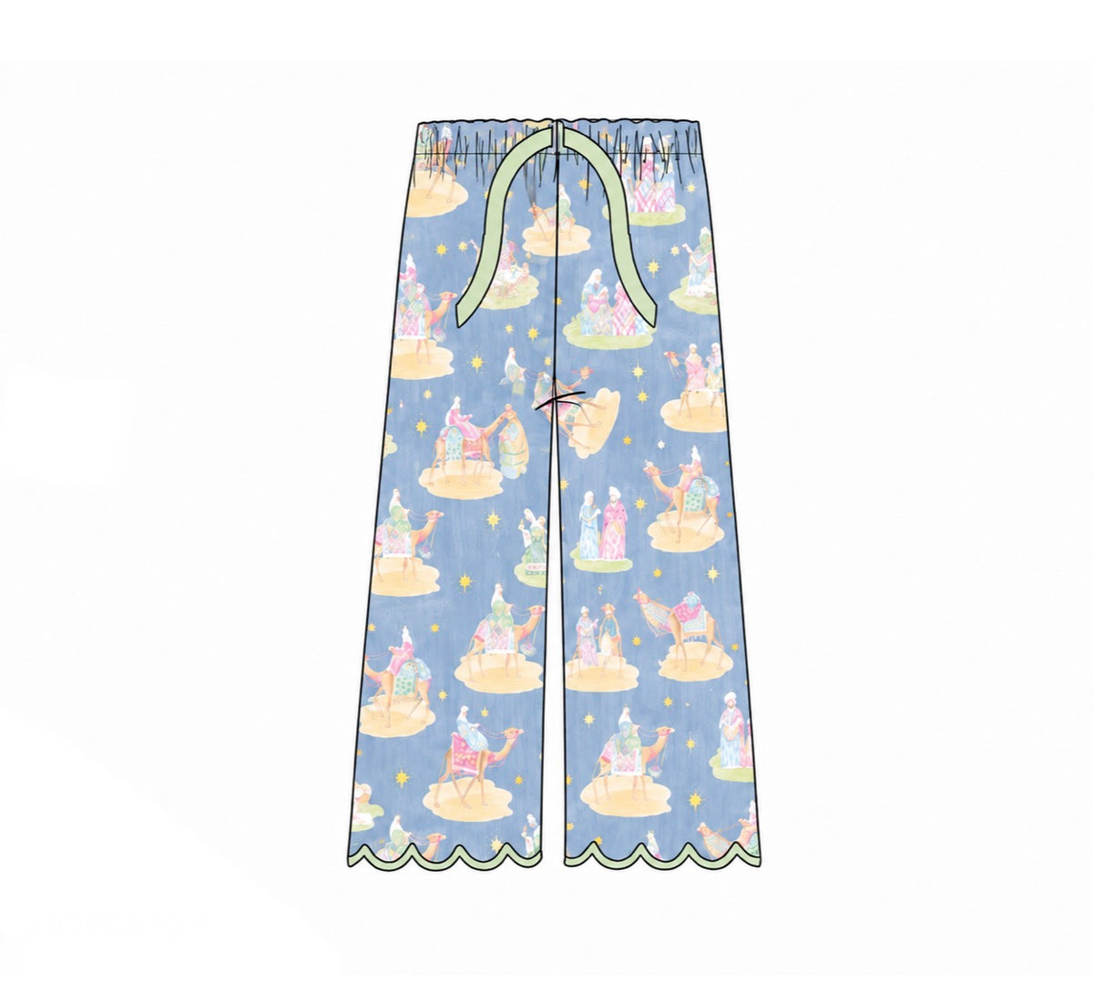 PO54 Nativity Pajamas Scallop Edge Adult Pants