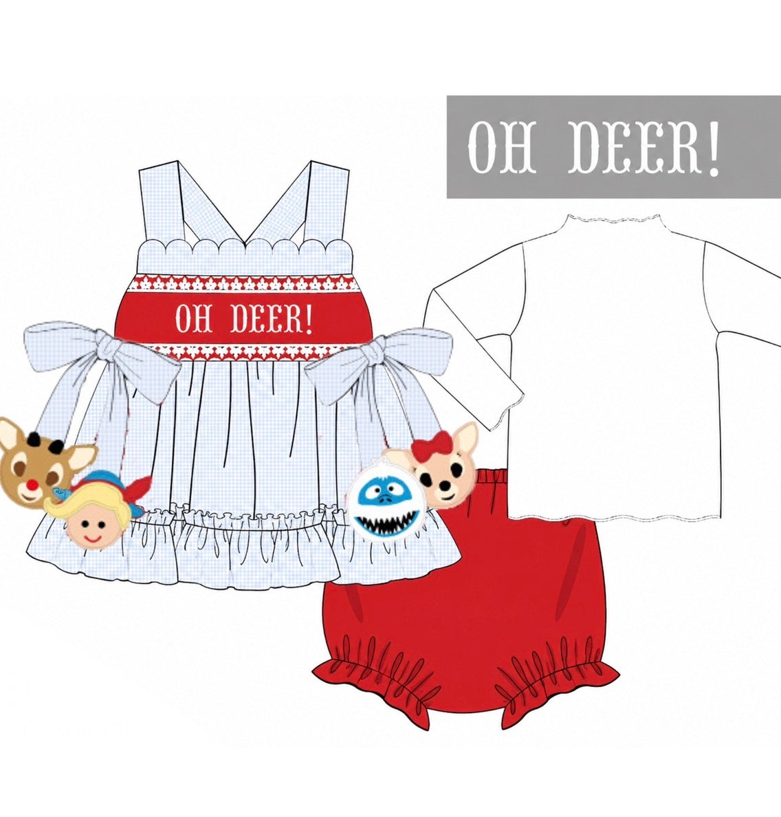 PO54 Oh Deer Smocked Bloomer Set (5T+ Dress Length)