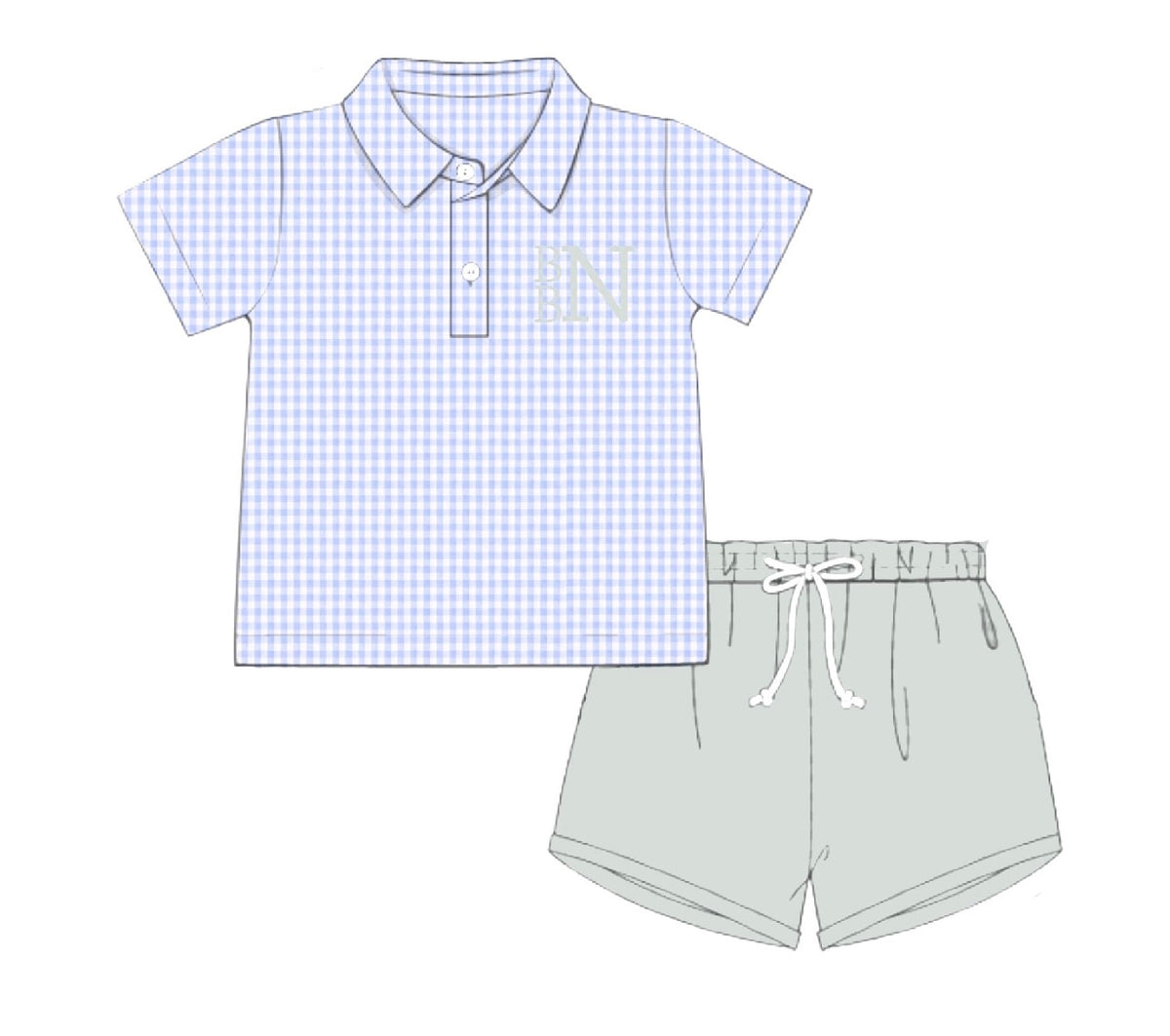 Blossoms & Blue Gingham Polo Set