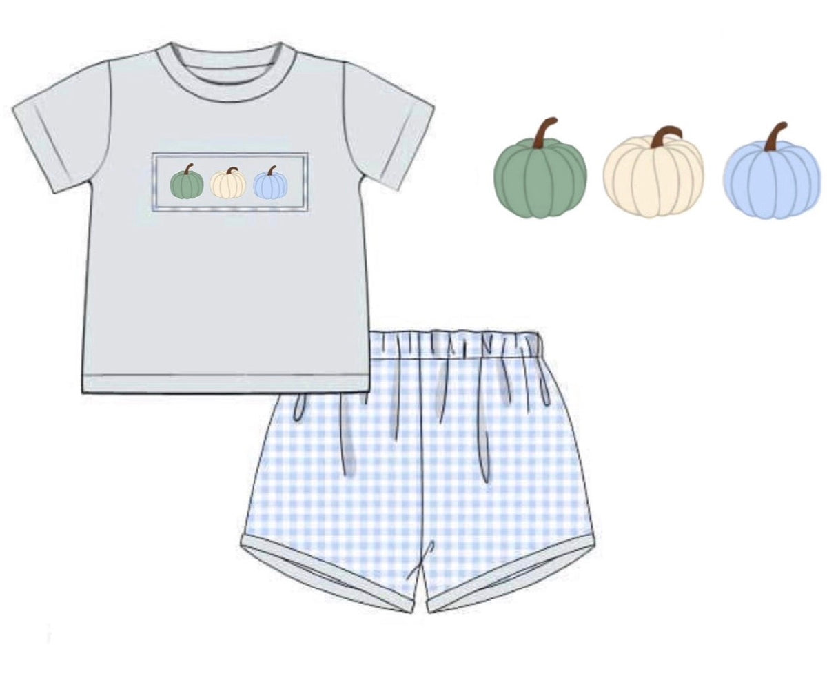 Smocked Gingham Pumpkin Boy Set