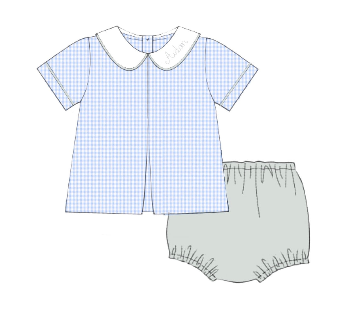 Blossoms & Blue Gingham Diaper Set