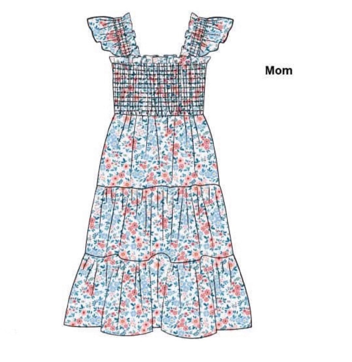 Blue and Red Floral Dress
