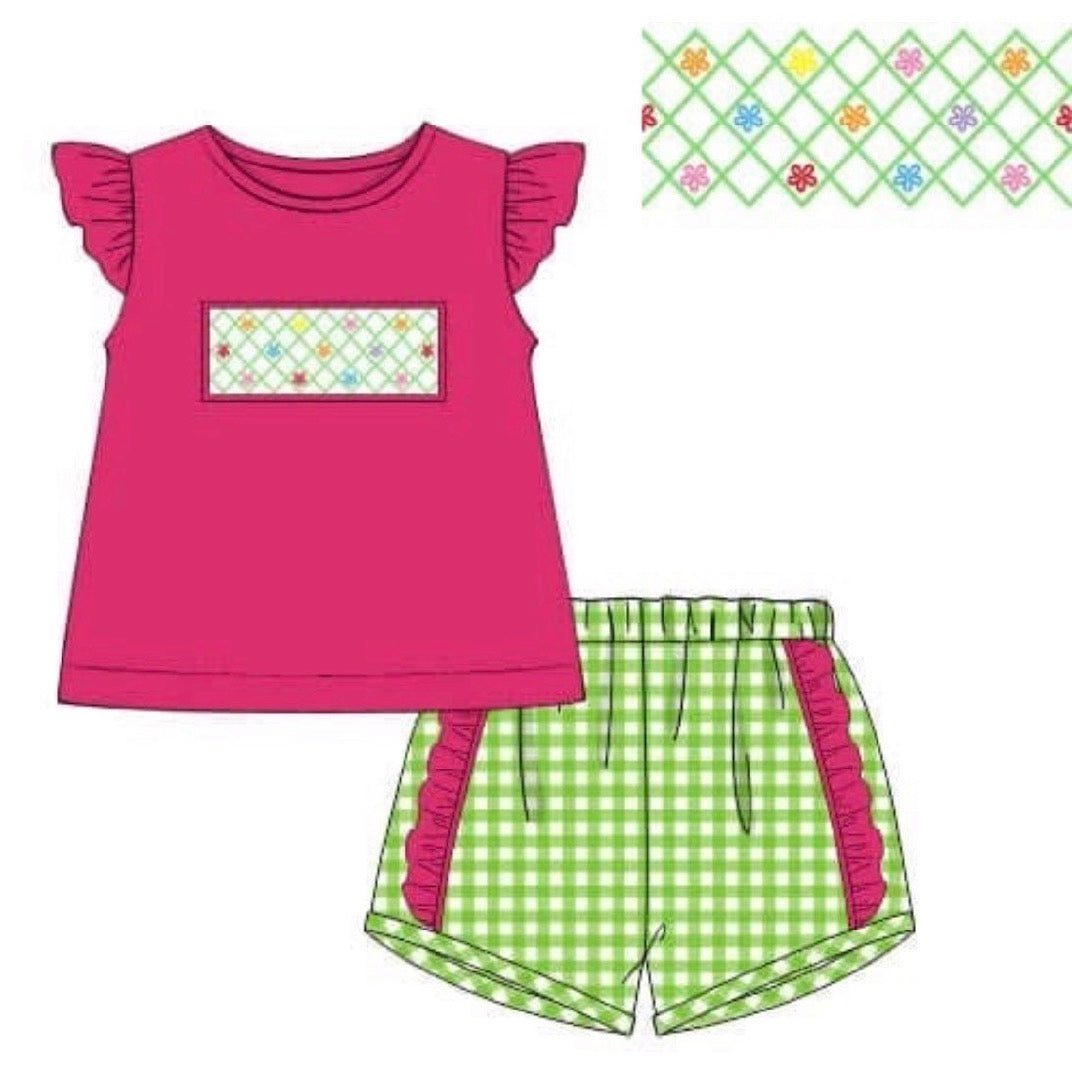 Girly Floral Smocked Shorts Set