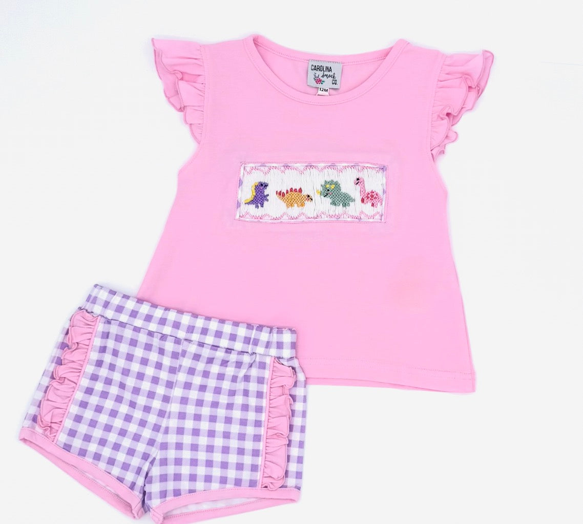 Dino Rawr Girl Shorts Set