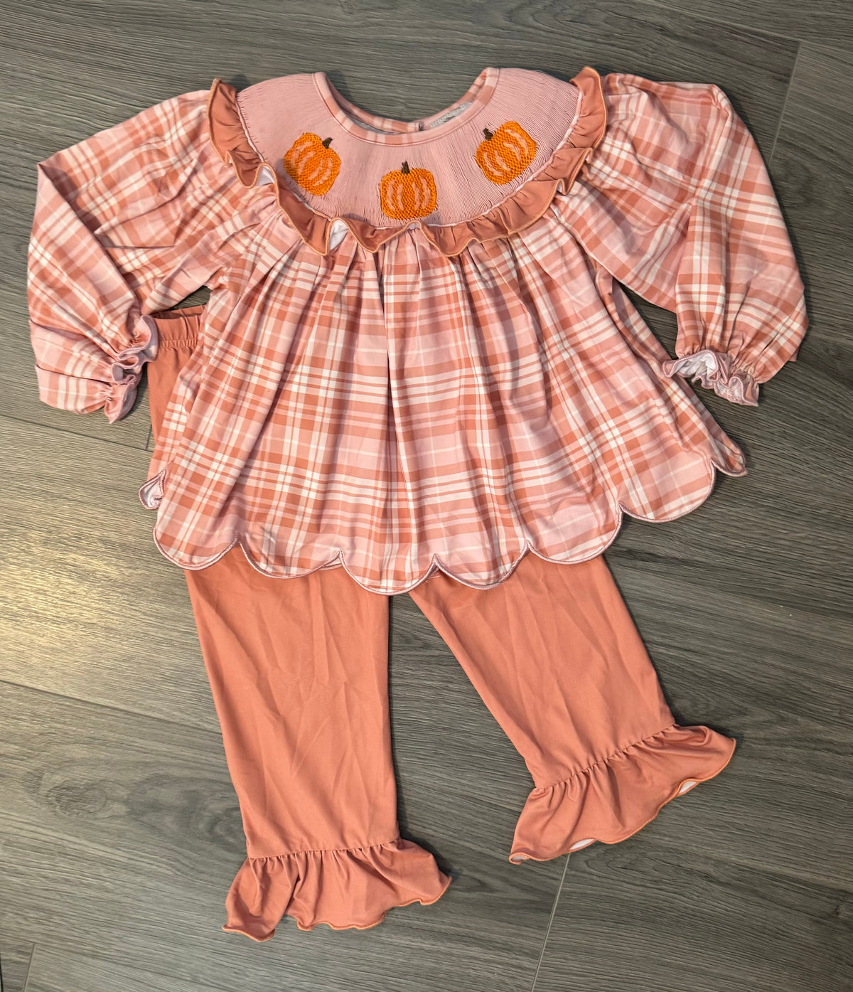 Smocked Plaid Pumpkin Pant Set