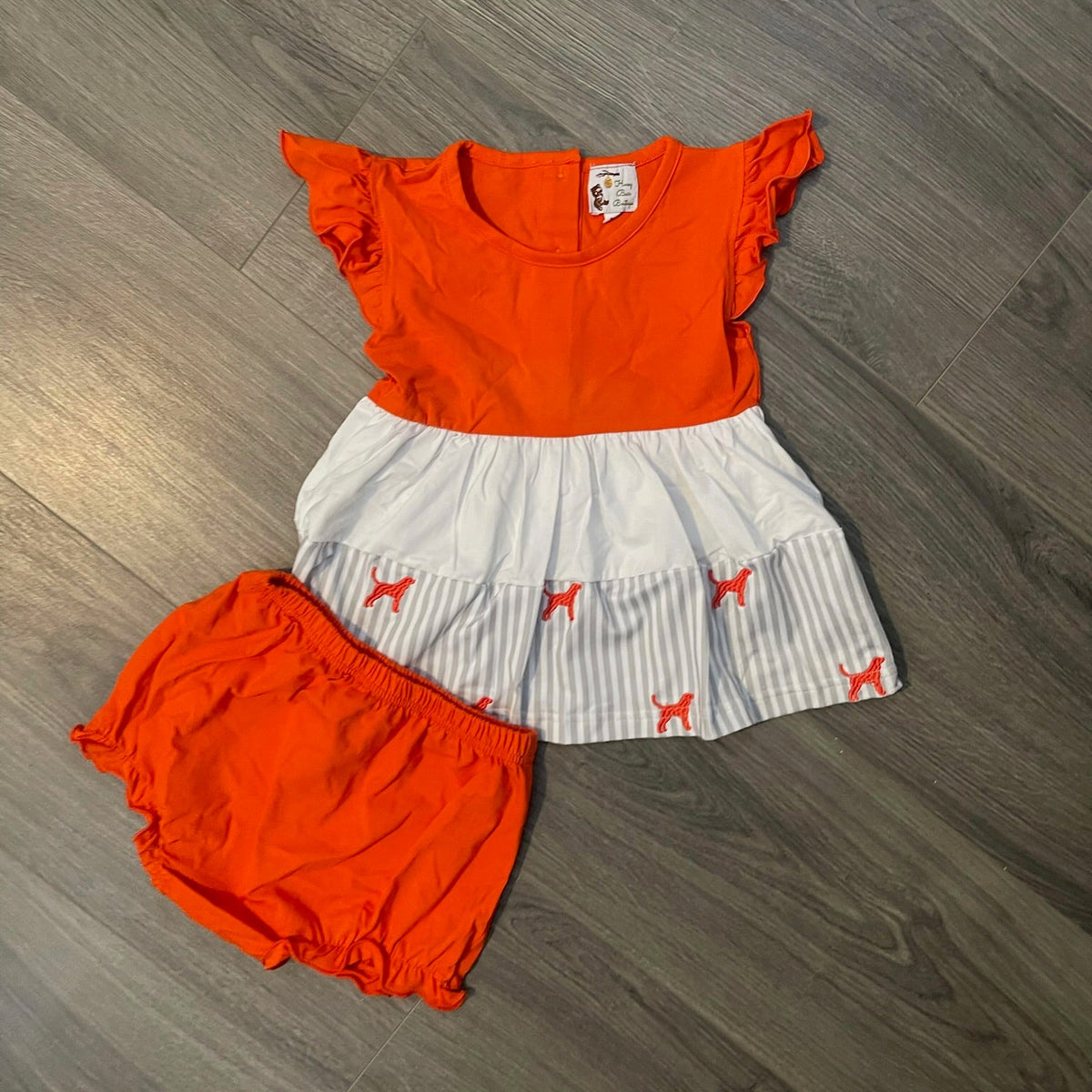 Orange & White Colorblock Bloomer Set