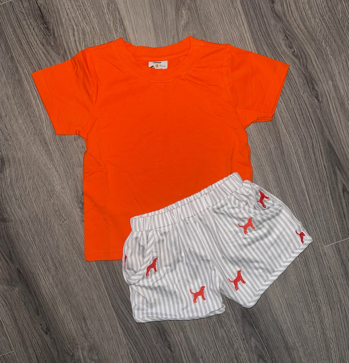 Orange & White Colorblock Short Set