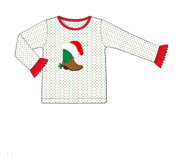 Girls Christmas Cowboy Boot Shirt